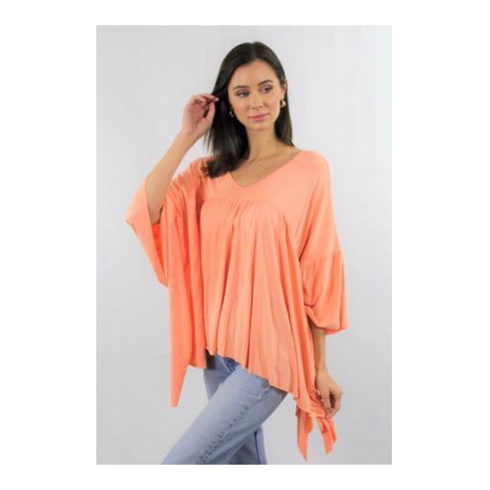 Coral Asymmetrical Hem Shift Top.